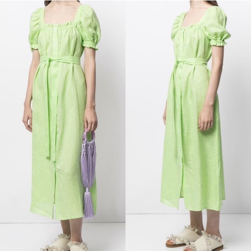 SLEEPER Brigitte Midi Linen Dress Lime - Picture 8 of 10